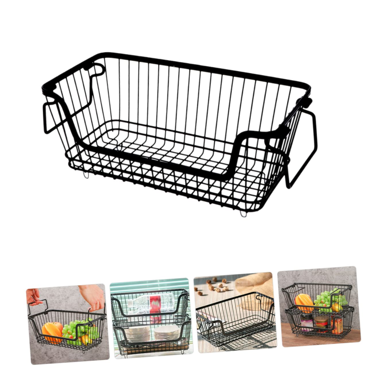 Drahtkorb Obstkorb Metall Aufbewahrungskorb Küche Schreibtisch Organizer Schwarz Multifunktional Platzsparend