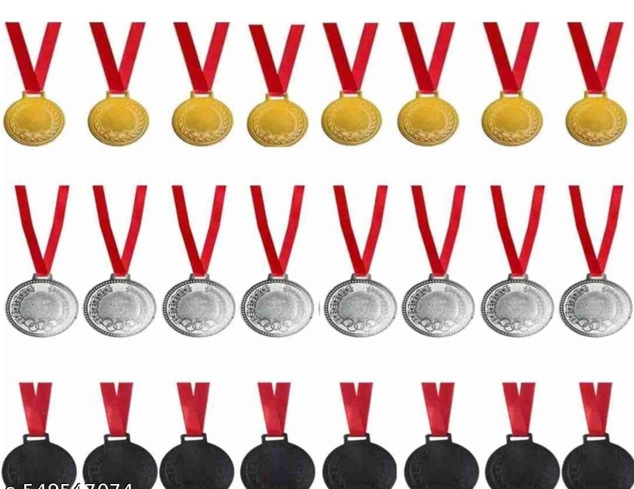 Metal Winner Medal with Ribbon | Gold Silver Bronze Award Medal for Sports & Games (S+B+G Pack of 24)-picture-24