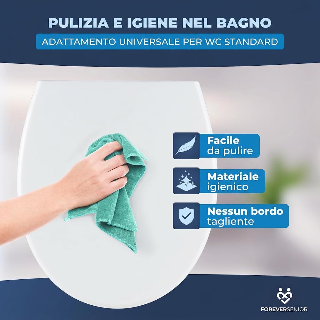Rialzo WC 7,5 cm – Alzawater con Coperchio e Chiusura Ammortizzata Soft Close, Alzasedia WC Ergonomico per Anziani e Disabili, Montaggio Facile e Antiscivolo