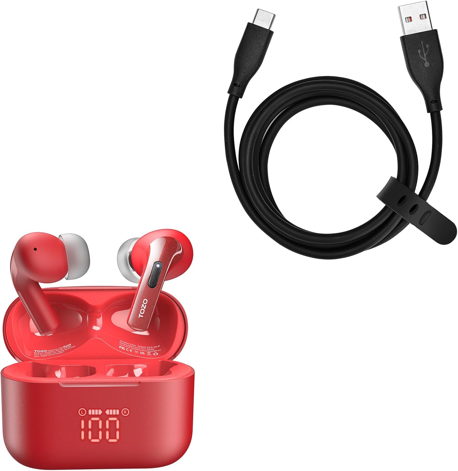 TOZO T20 Wireless Earbuds USB-C to USB-A Charging Cable