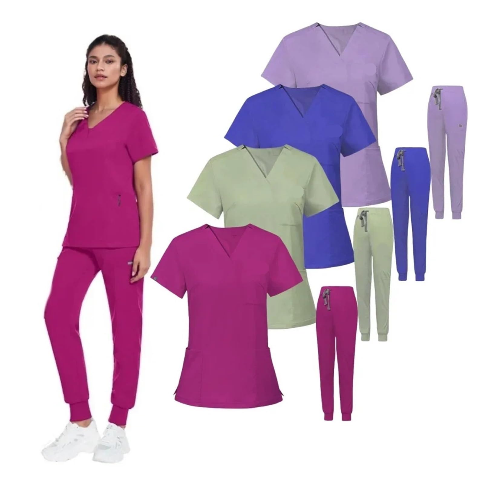 Uniformi per Infermiere da Donna Set Uniforme da Sala operatoria Ispessita, Pantaloni da Infermiera Elasticizzati, Maniche Corte, Set Completo Satinato for Abbigliamento da Lavoro(Brown,M)