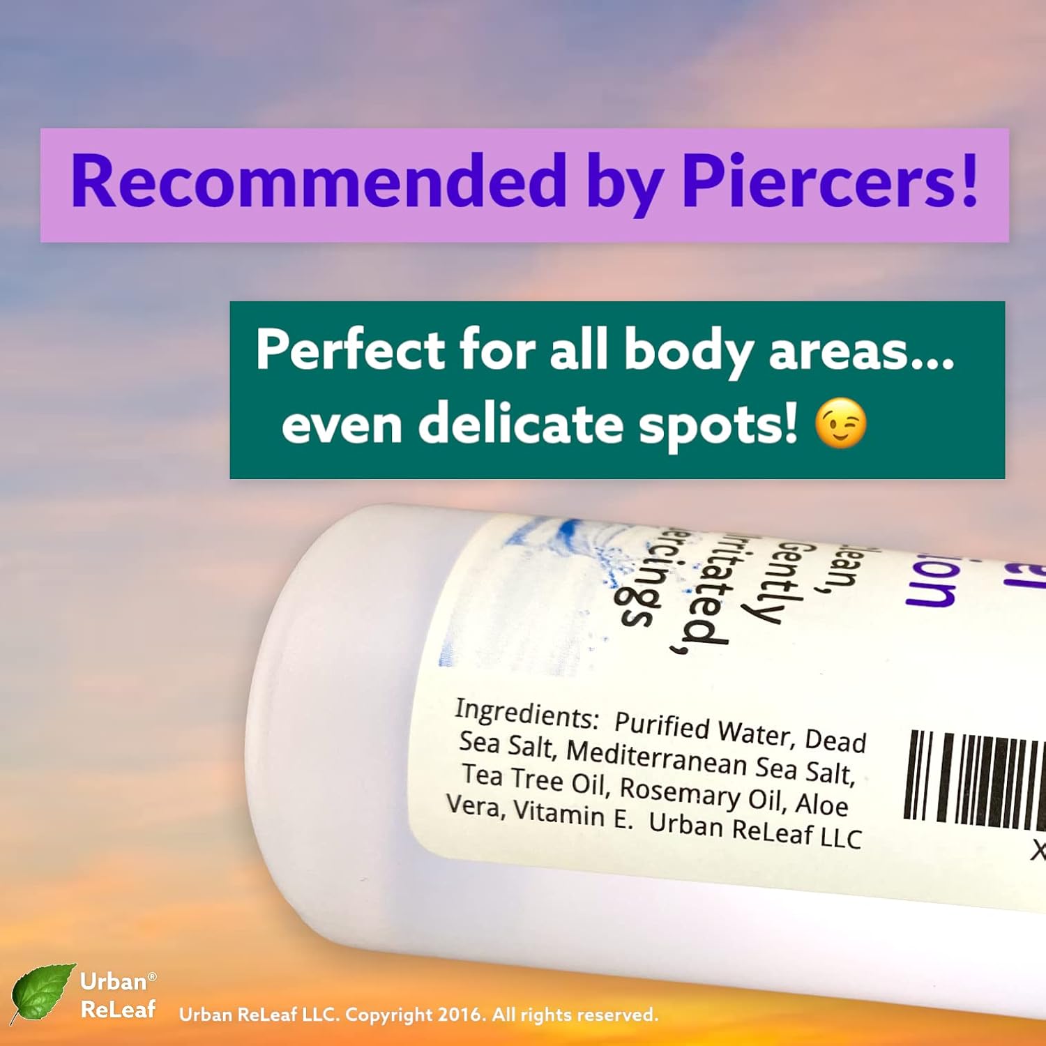 Urban ReLeaf PIERCING RELIEF Solution ! Safely Clean, Soothe & Gently Calm New, Irritated and Bumpy Piercings. 100% Natural Sea Salt, Tea Tree, Rosemary