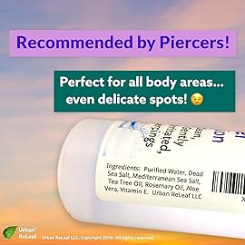 Urban ReLeaf PIERCING RELIEF Solution ! Safely Clean, Soothe & Gently Calm New, Irritated and Bumpy Piercings. 100% Natural Sea Salt, Tea Tree, Rosemary