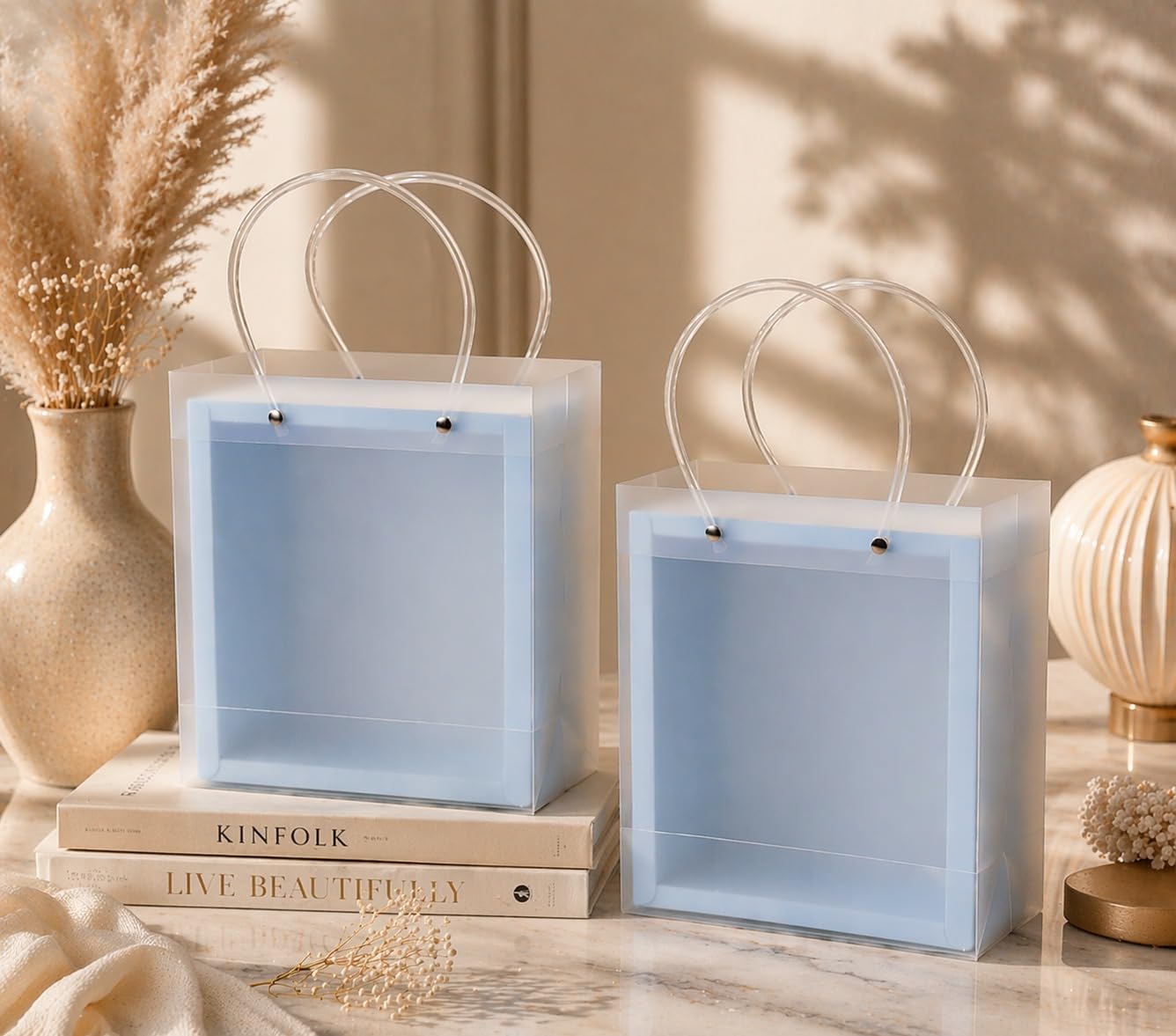 SATYAM KRAFT 4 Pcs Decorative Gift Box with Window & Handle Bag Set | Premium Hamper Boxes for Wedding Return Gifts, Engagement, Birthday, Festival Gifting | Dry Fruit, Packaging Boxes (Light blue)-image-49