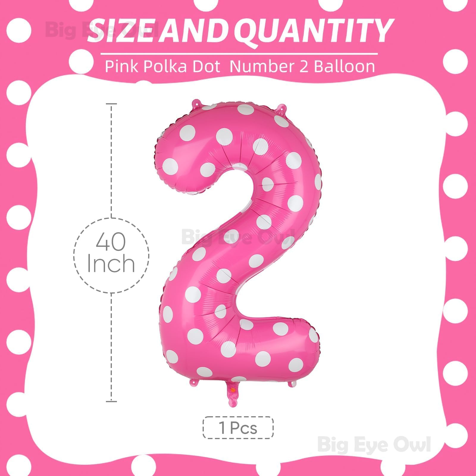 Amazon.com: 40 Inch Number 2 Balloon Pink Polka Dot Large