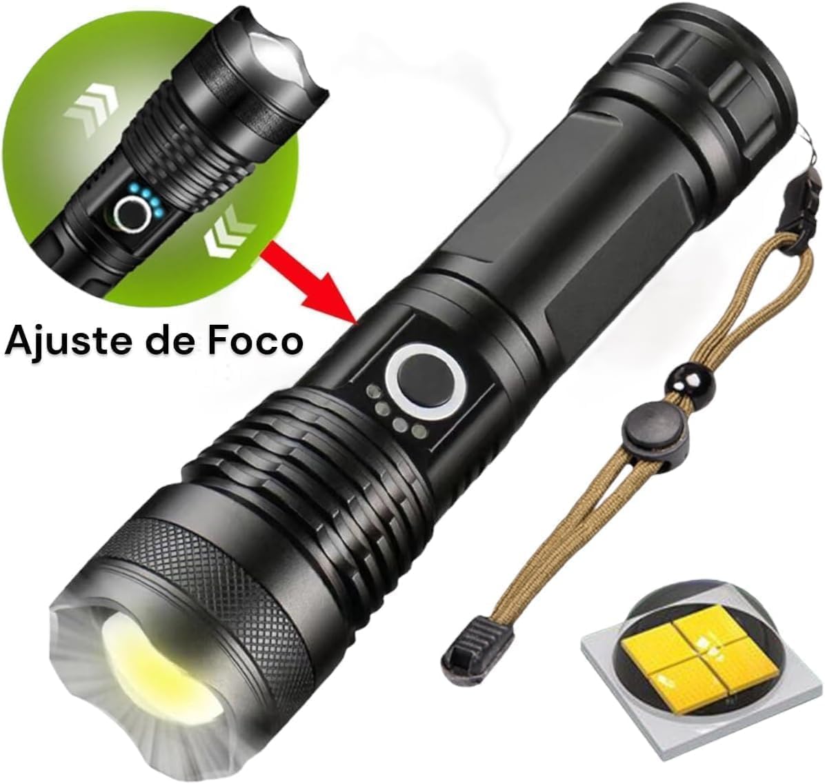 Lanterna Tatica Militar, Profissional, USB, T9 P90, Led De Alta Potencia Com Zoom De Longo Alcance Mais Forte do Mundo