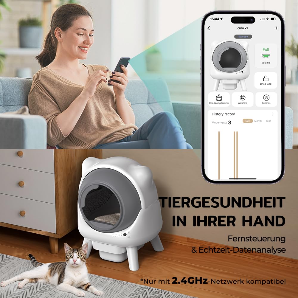 Redkey X1 Selbstreinigende Katzentoilette, 95L Elektrische Automatische Katzentoilette, Geruchsbeseitigung, App-Steuerung, Große Fassungsvermögen, für alle Streuarten, Ideal für Mehrere Katzen (Weiß)