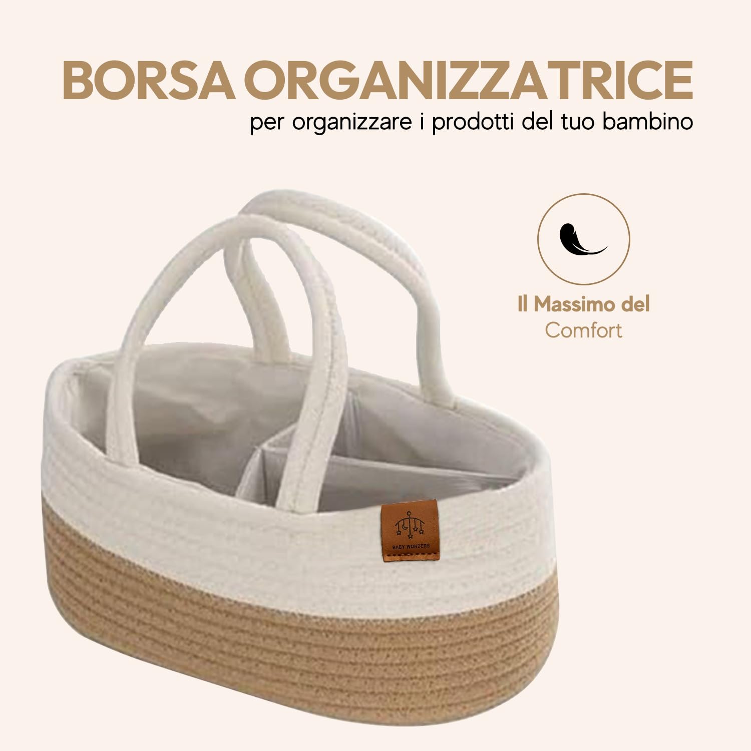 Baby Wonders Cesta Fasciatoio Neonato con Materassino e Borsa, Vimini Portatile per Cameretta o Viaggio