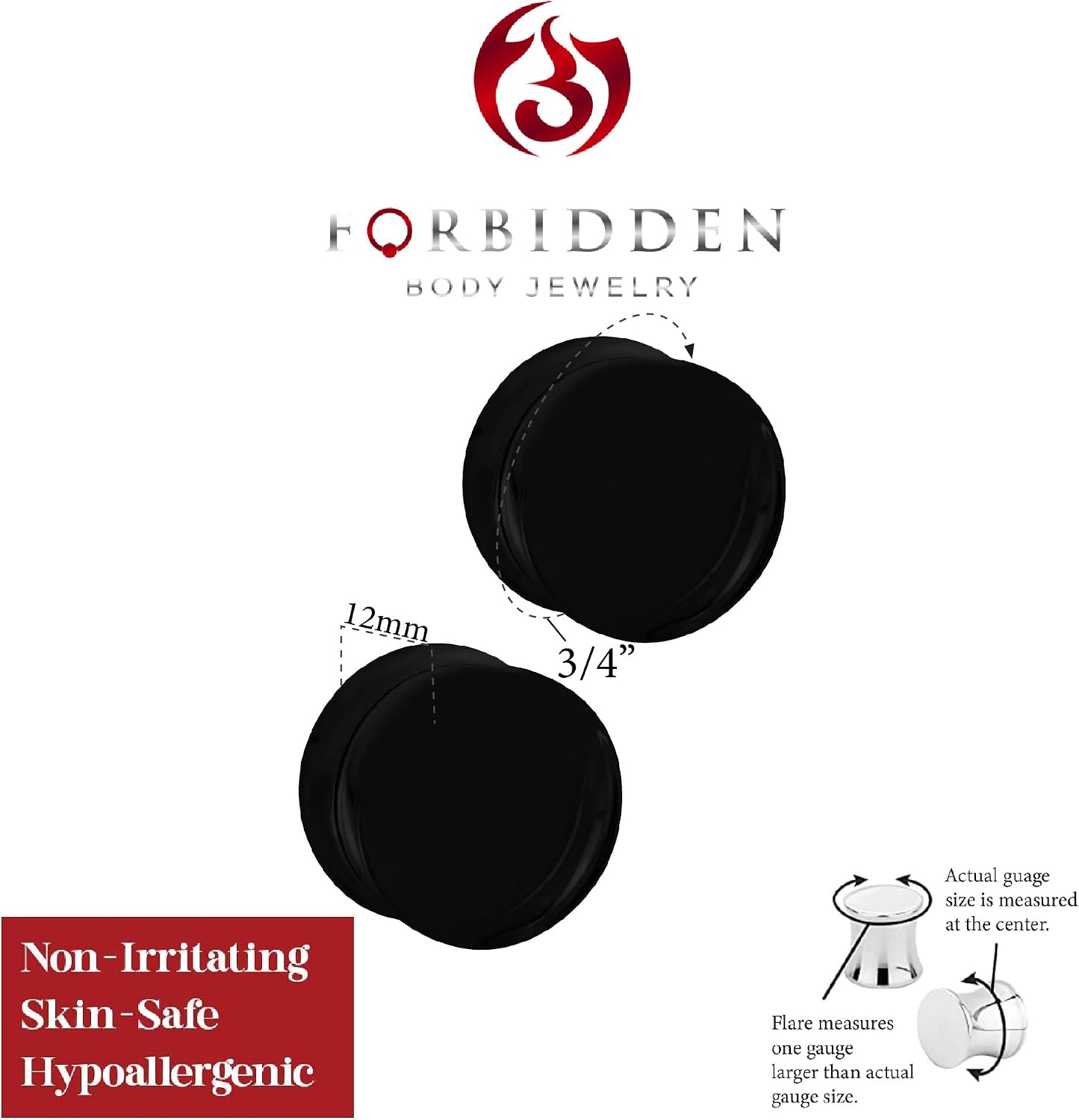 Forbidden Body Jewelry Ear Gauges, Solid Double Flared Saddle Plug Acrylic Earrings 16mm-25mm (Sold in Pairs)