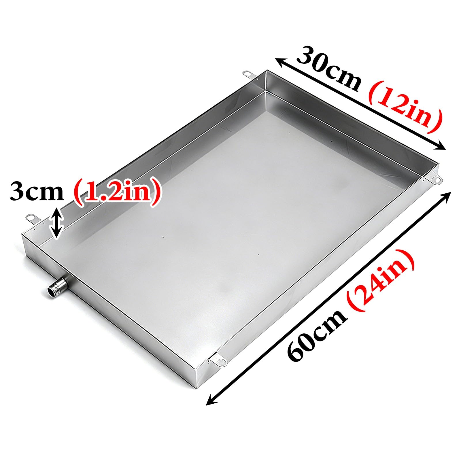 Raccogli Condensa Condizionatore con Tubo di Scarico Vaschetta Raccolta Acqua Condensa Acciaio Inossidabile 304 per Condizionatori Split Interni/Esterni Vassoio Impermeabile(30x60x3cm (12x24x1.2in))