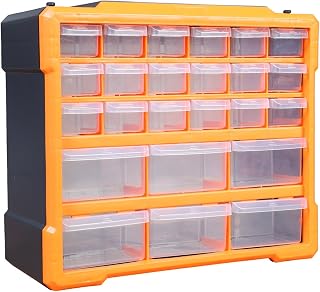 Torin AG2260B 24 Drawers Storage Cabinet Organizer: Convenient Plastic Parts Storage for Desktop or Wall Mounted Organization of Hardware, Parts, Crafts, Beads or Tools, Black/Orange