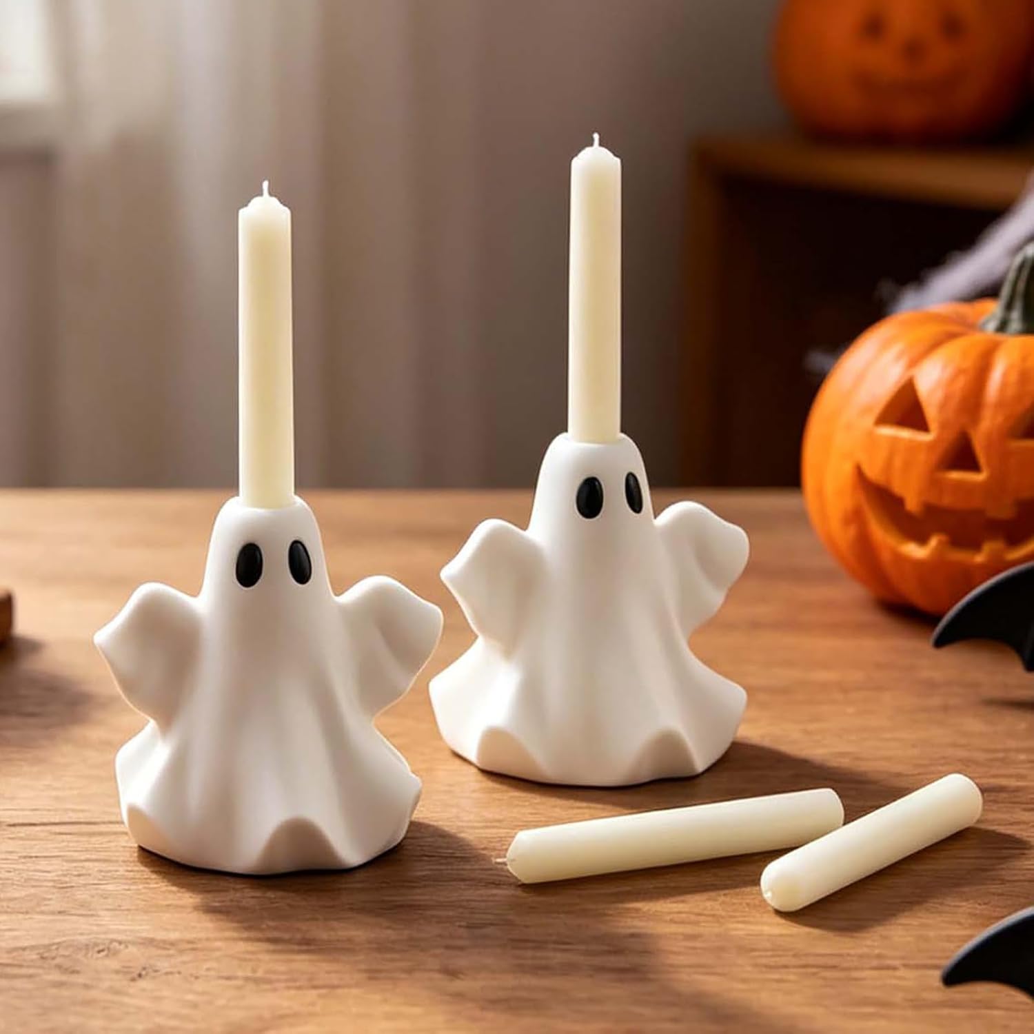 2 Pcs Halloween Ghost Resin Molds, Epoxy Resin Ghost Candlestick Silicone Molds for Halloween Party, Tabletop Decor