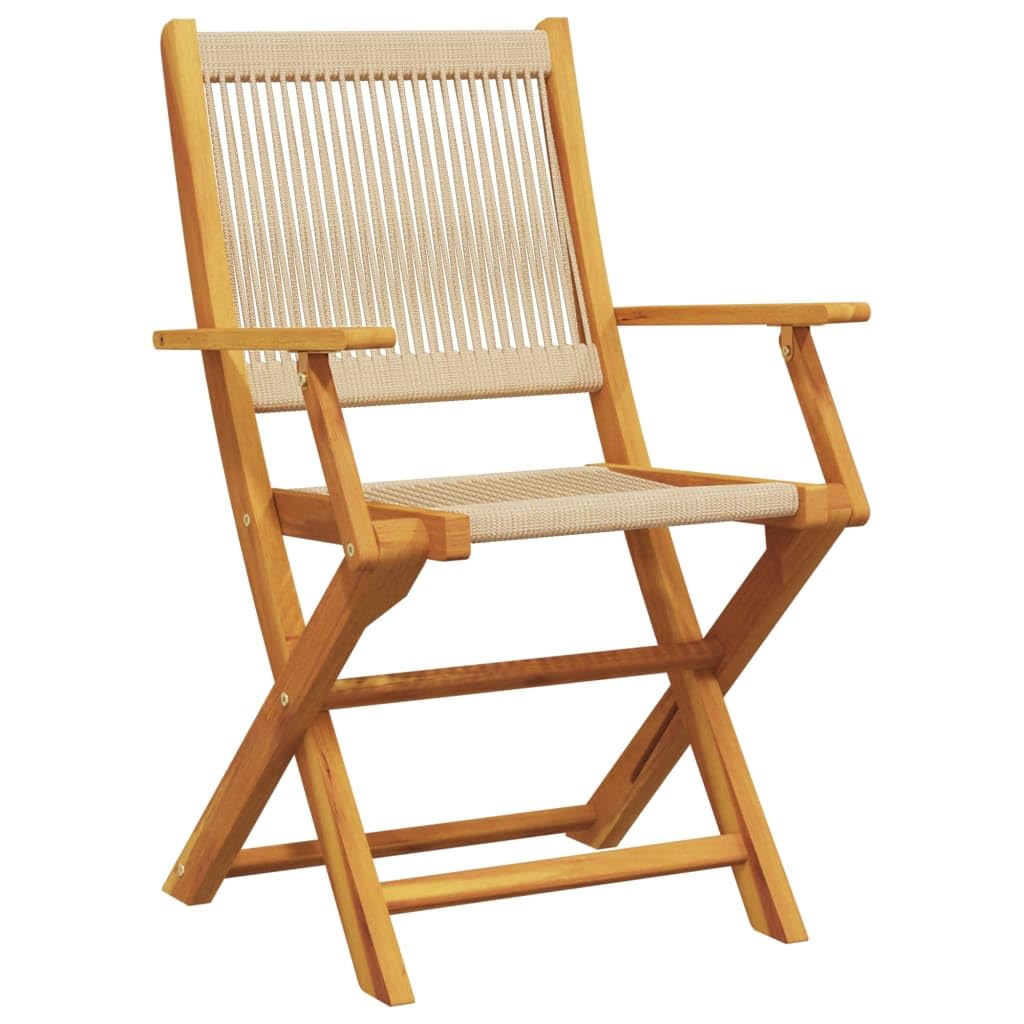 Set da Bistrot 3 Pezzi Pieghevole in Legno Massello di Acacia e PP | Tavolo tondo pieghevole con due sedie beige resistenti per arredare con stile terrazzo, balcone o piccolo giardino.