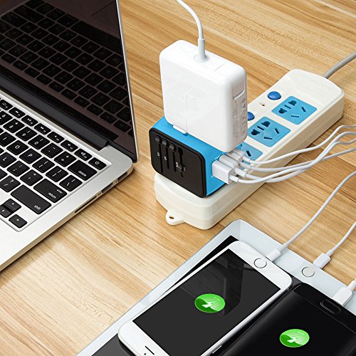 Saunorch Universal International Travel Power Adapter W/Smart High Speed 2.4A 4Xusb Wall Charger, European Adapter, Worldwide Ac Outlet Plugs Adapters For Europe, Uk, Us, Au, Asia-Blue #TOP6
