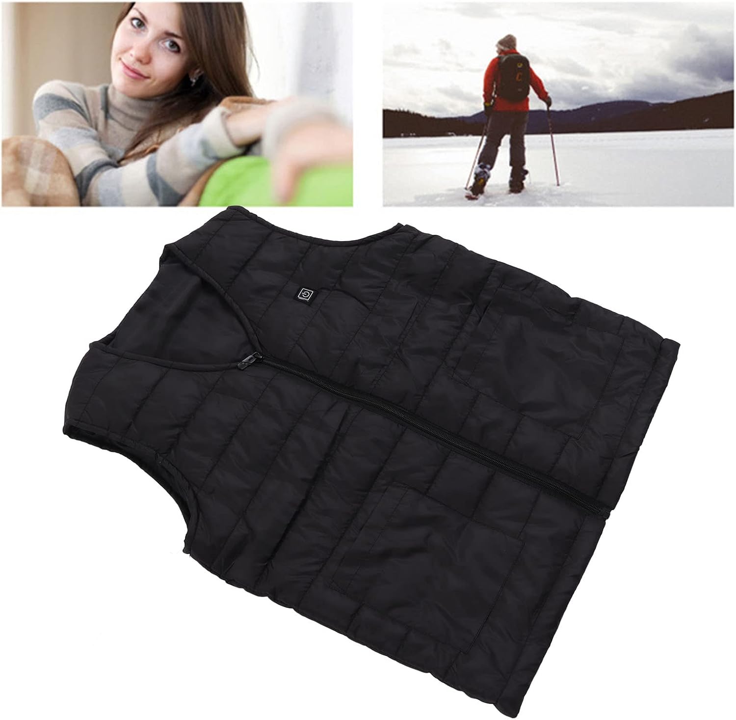 Heated Vest 3 Levels Temperature V Neck 10 Zones Black Electric Heated Vest for Women Men Skiing Hiking