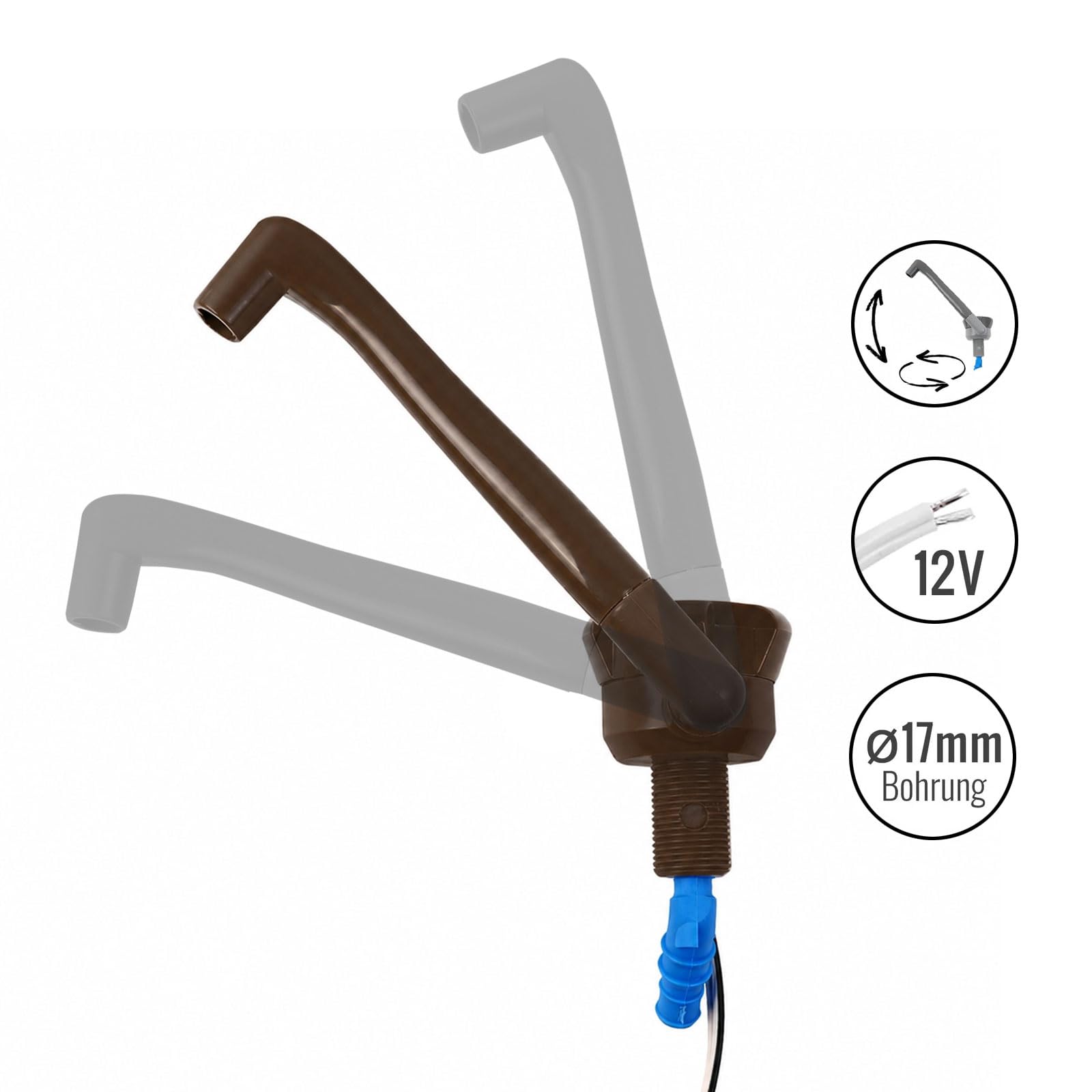 Unbekannt 12 V kran do przyczepy kempingowej, z tworzywa sztucznego ABS, wysokość konstrukcyjna: 135 mm, 90 g, brązowy
