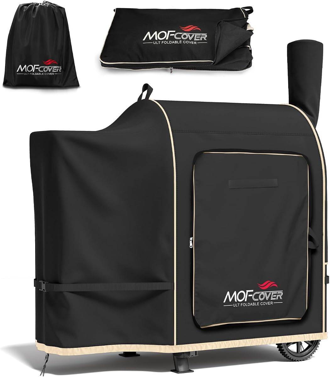 Cubierta plegable para parrilla para Traeger Pro 22/575 Series, cubierta para ahumador de pellets de madera resistente al agua 600D, cubierta para parrilla de pellets resistente a la decoloración y al desgarro para Pro 20 Lil' Tex Elite 22, color negro
