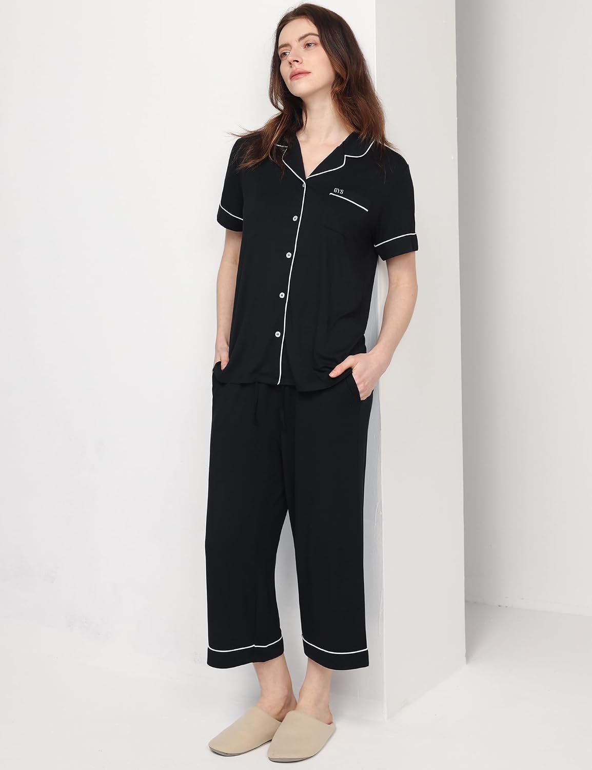 GYS Premium Womens Pajama Set Bamboo Viscose 2 Piece Short Sleeve Sleepwear