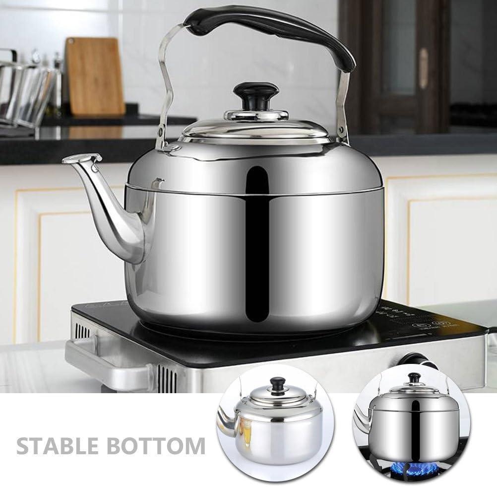 Cabilock Tea Kettle, 6L Loud Stovetop Whistling Teakettle Classic Teapot Stainless Steel Tea Pots Loud Whistle Camping Kettle Metal Tea Maker Warmer Water Heating Pot