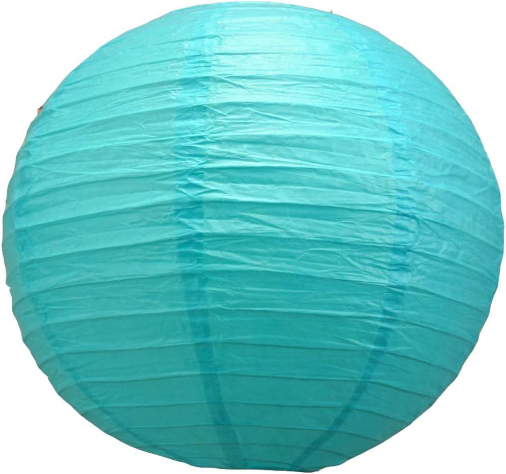 12" Turquoise Round Paper Lantern, Even Ribbing, Hanging (Light Not Included)
