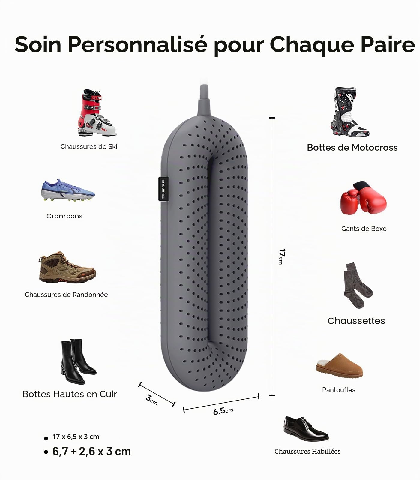 Snowpea Sèche-chaussures électrique amélioré, séchoir pour chaussures de ski, chauffe-chaussures et bottes pour sécher les chaussures humides et éliminer les mauvaises odeurs, arrêt automatique