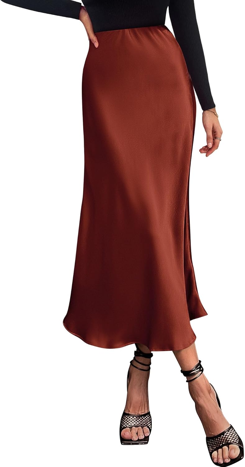 BTFBM 2026 Womens Spring Summer Long Satin Skirt Silk Elegant High Waist Cocktail Party Wedding Flowy A-Line Midi Skirts