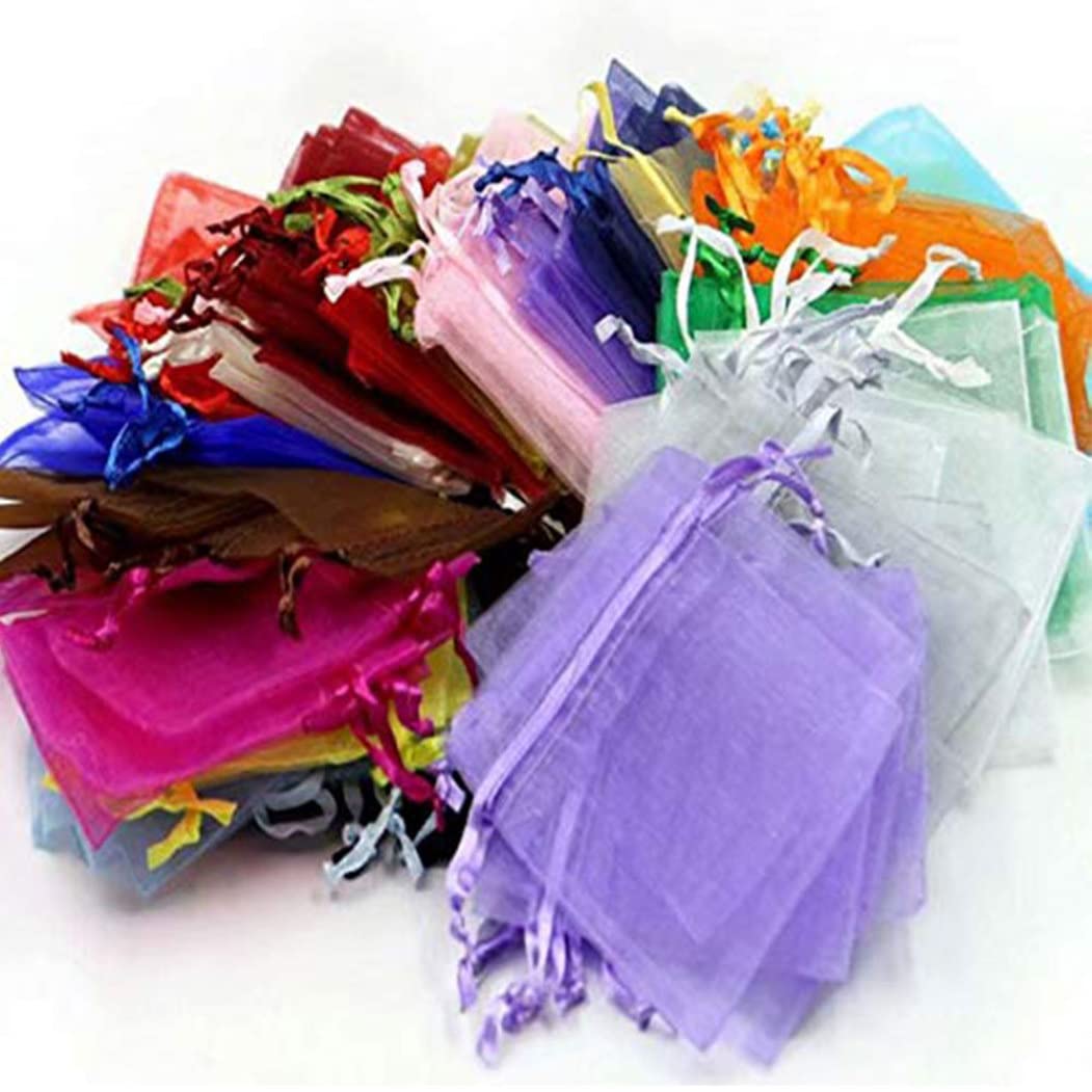 CNAFGBGG Organza Bags Candy Net Yarn Sachet Bags Mix Color Pouches Wedding Favor Drawstring Jewelry Pouches 100PCS.
