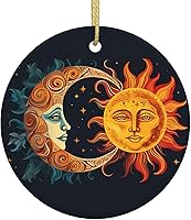 Vista 8 de Adornos colgantes de cerámica con sol dorado, colgantes de bolsa para mujer, decoración de interiores de automóvil, colgantes de árbol de Navidad