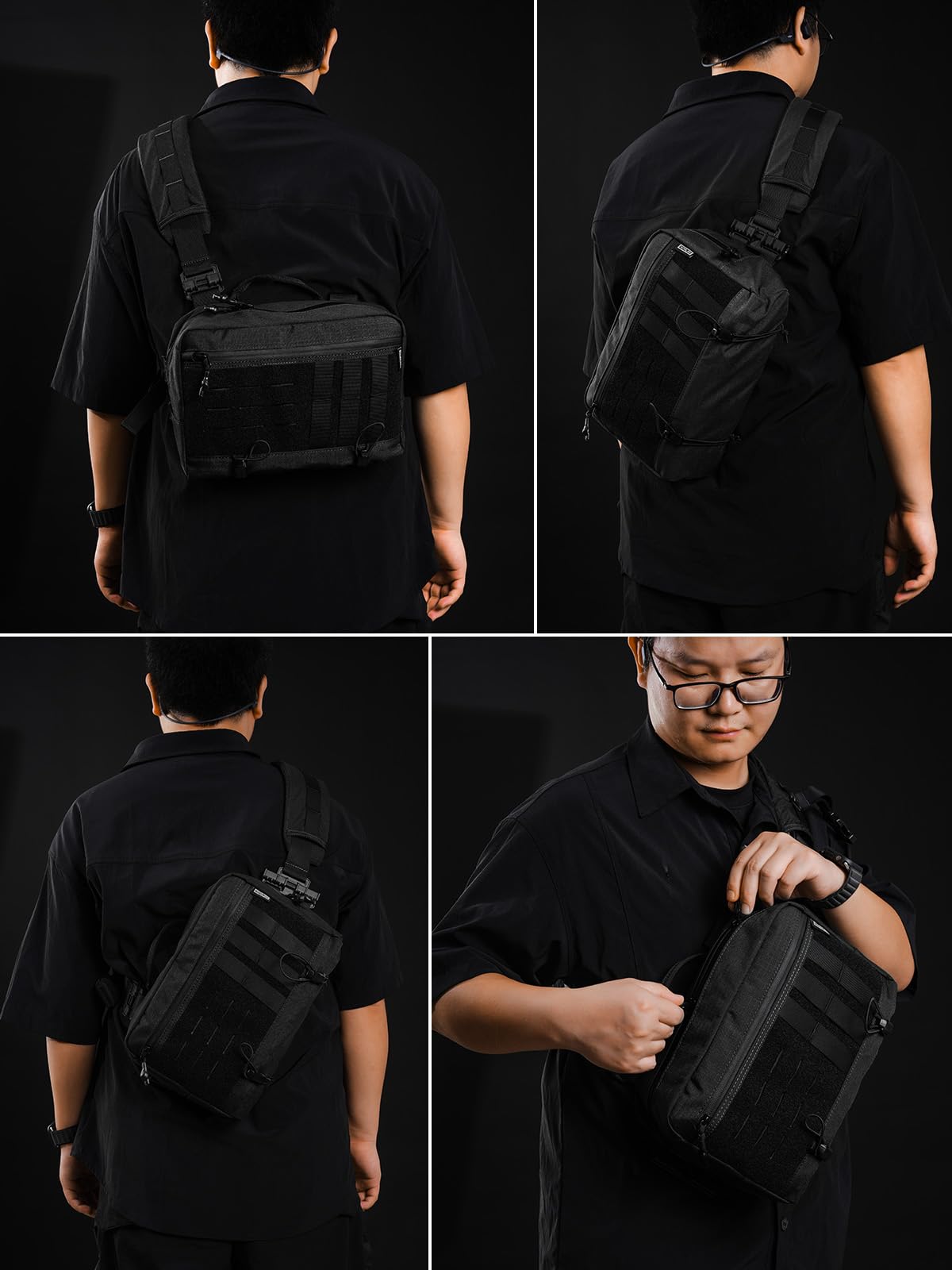 TACTICAL_GEEK Cache L3 Pro EDC Borsa a tracolla, tasca sul petto con tracolla regolabile, borsa a tracolla per uso quotidiano per attività all'aperto e viaggi, grande capacità, organizer per