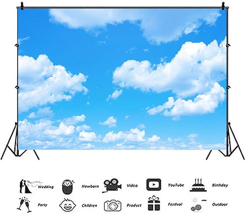 Miniatura 2 de Telones de fondo de fotografía con tema de nubes blancas de cielo azul, 7 x 5 pies, cielo claro, para niños, fiesta de cumpleaños, cartel de recién