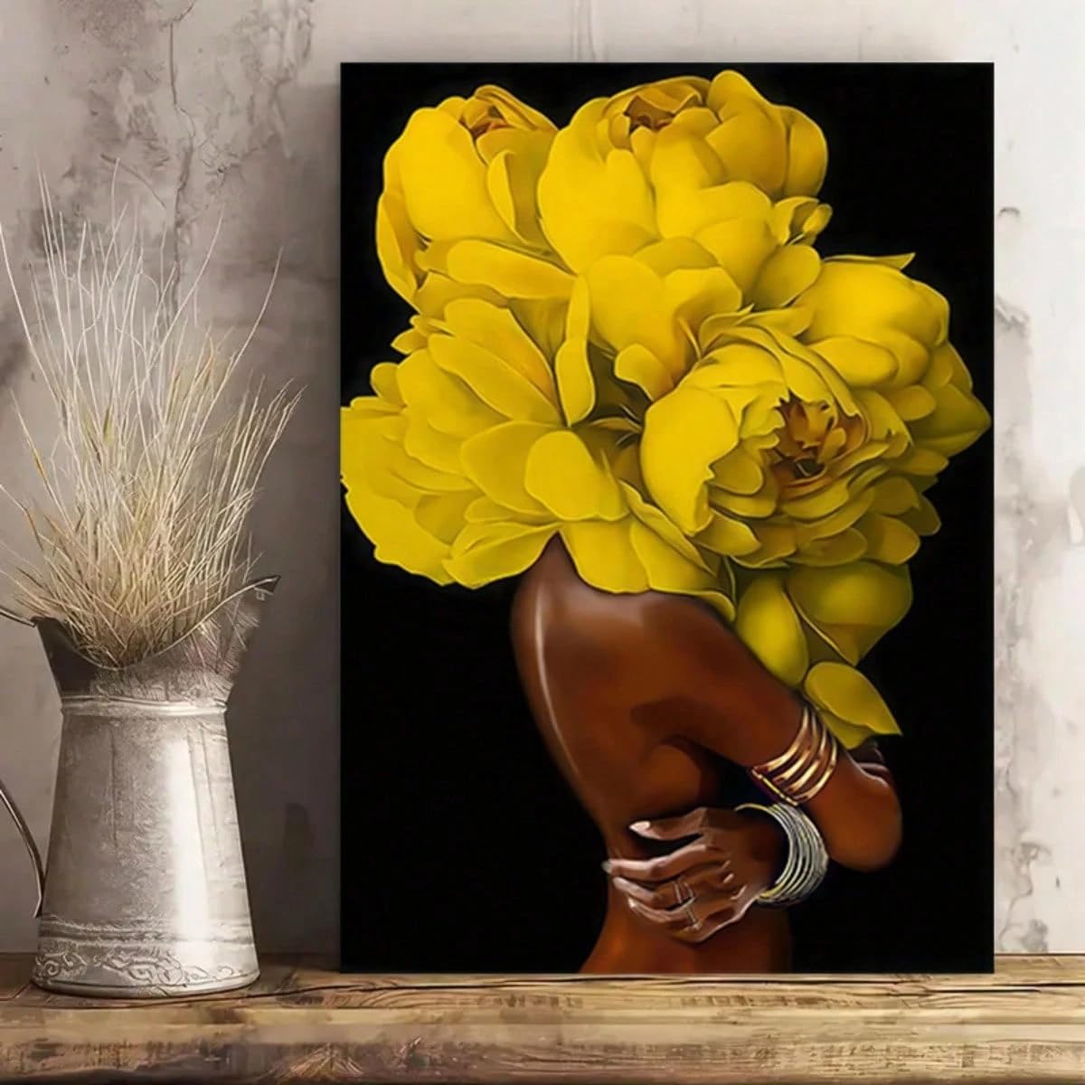 1 cuadro abstracto de mujer con flores, ideal para decoración del hogar (60x90cm/Sin marco)
