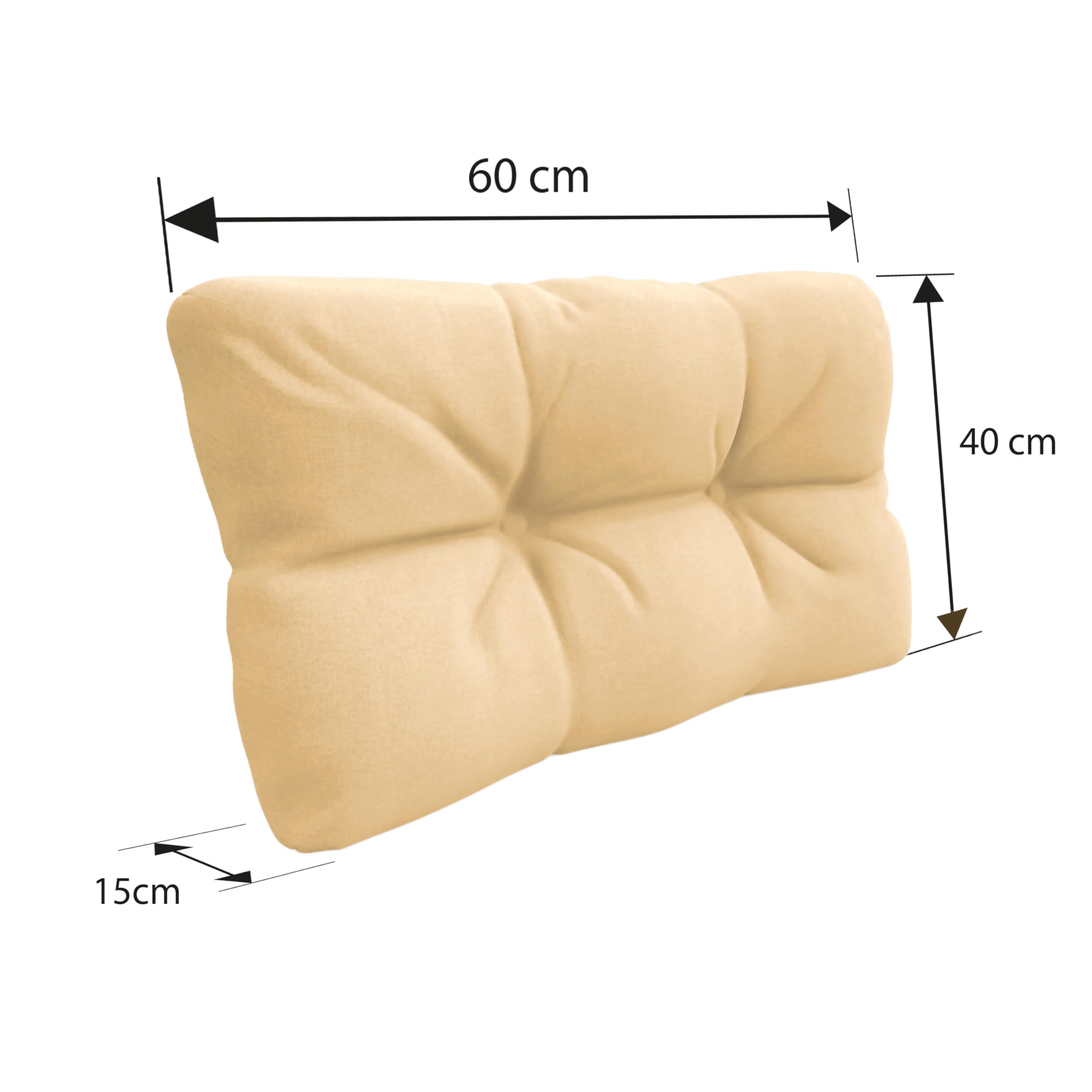 POKAR Cuscino-schienale laterale 60x40cm per Divano da Giardino Idrorepellente, Spalliera per Bancali, schiuma fredda, senza Pallet, Beige