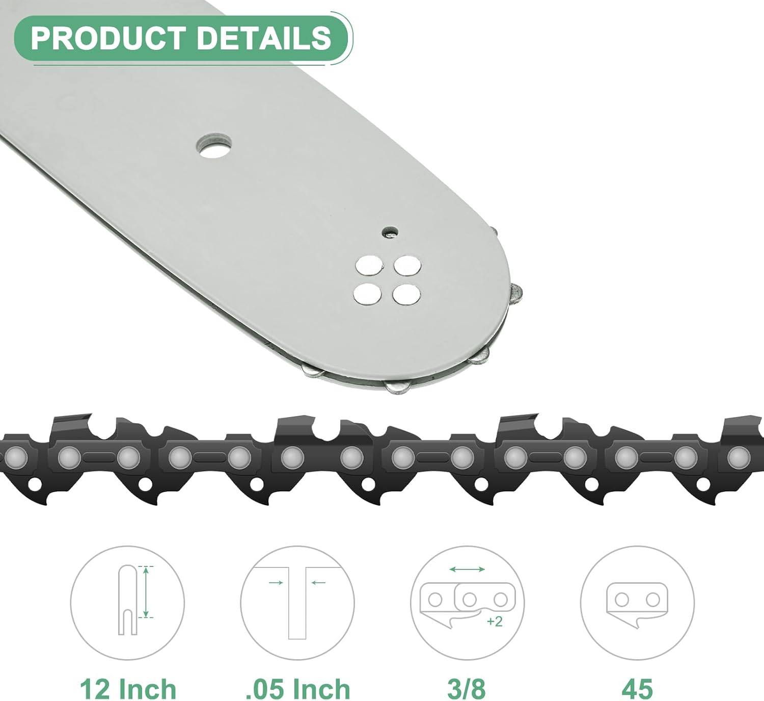 M METERXITY 2-Pack 12" Chainsaw Guide Bar 3/8" LP .050 Gauge Small Mount Replacement Accessories for Garden Tree Pruning/Cutting Wood/Homeowners/Campers/Hunters [45 Drive Links]