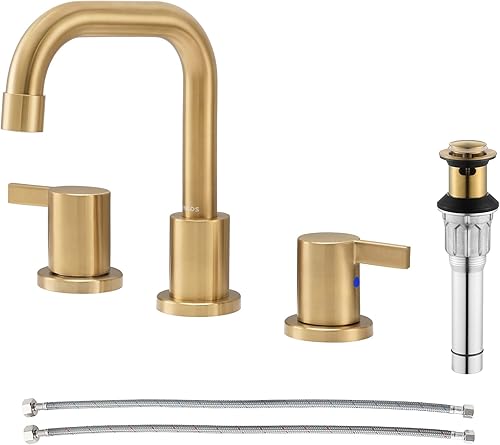 Miniatura 8 de PARLOS Grifo de baño generalizado de dos manijas con conjunto de drenaje emergente de metal y líneas de suministro de grifo cUPC, níquel cepillado,