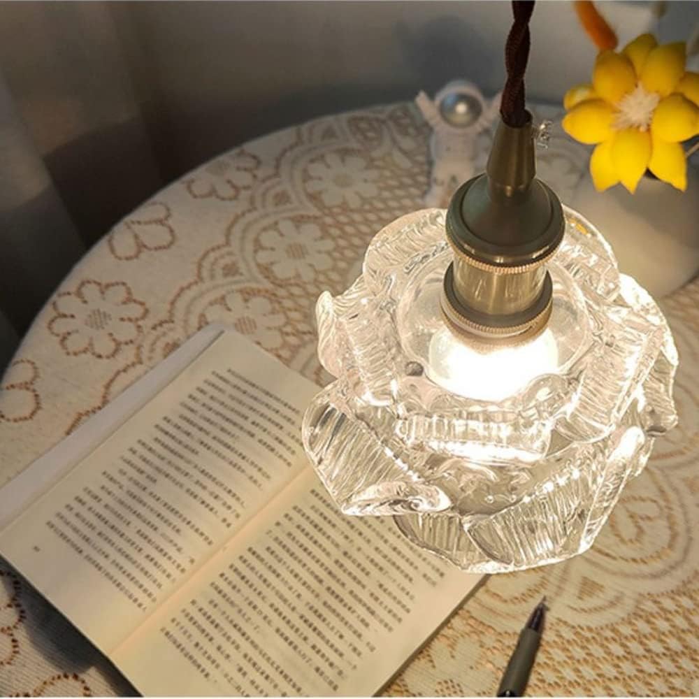 Retro Creativity French Petals Glass Light Retro Farmhouse Glass Lighting Fixture Modern Copper Lamp for Kitchen Island, Dining Room, Bar, Bedroom/B