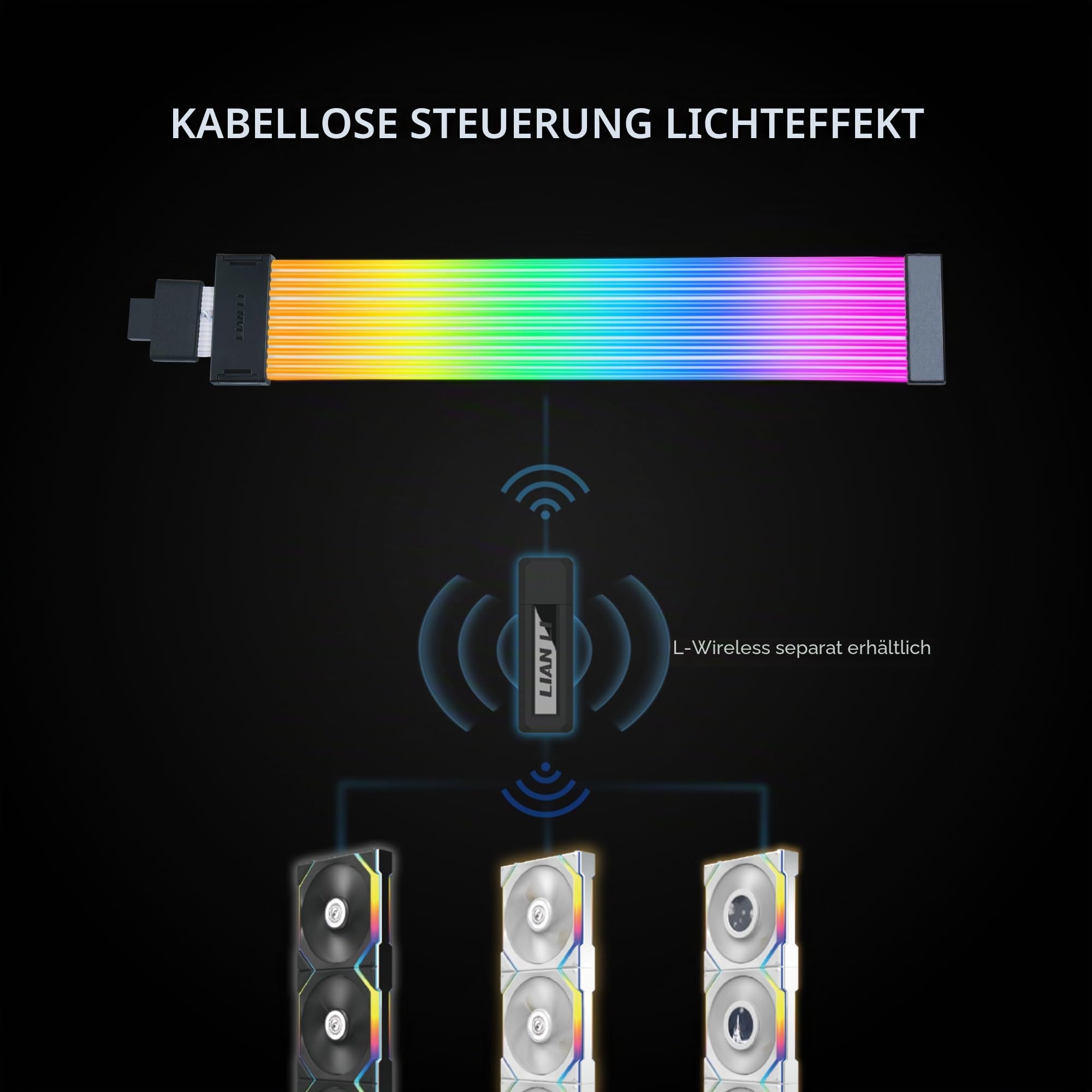 Lian Li Strimer Kabelloses 16-poliges RGB-Strom-Verlängerungskabel mit kabelloser Steuerung, 12 LED-Streifen; für die Verwendung ist EIN Controller erforderlich (PW16-121W)