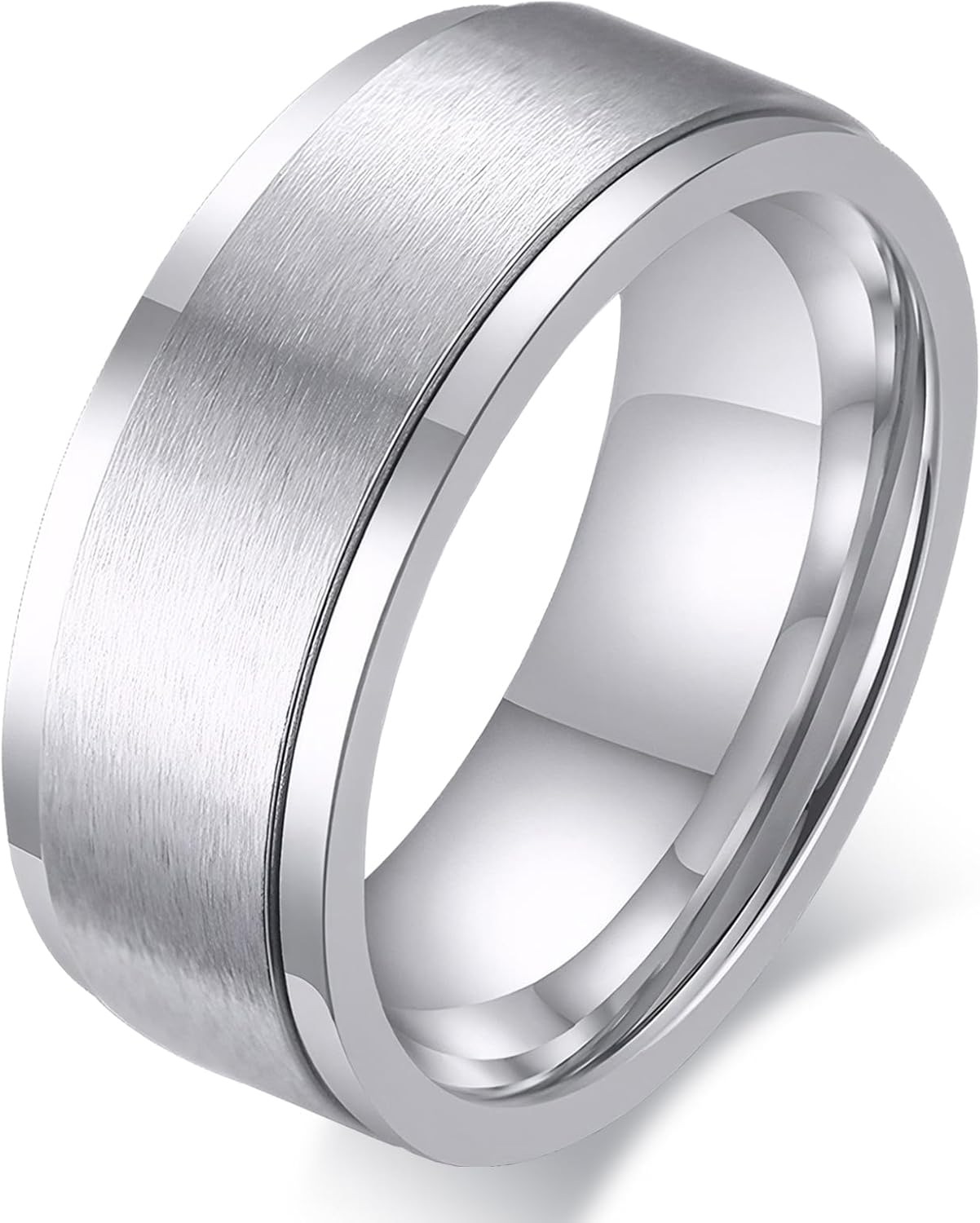 Men's Spinner Fidget Anxiety Ring 8MM Stainless Steel Rotation Wedding Rings for Men Women Stress Free Silver/Black/Gold/Blue Beveled Edges Engagement Bands Comfort Fit Jewelry Gifts Size 6-13