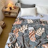 Fansu Mantas para Cama de Franela 100% Microfibra, Mantas Estampada Estilo Escandinavo Suaves Cálido Esponjosas Mantas para Sofá Cama Colcha, Una Variedad de Colores (Hojas Grises,180x200cm)