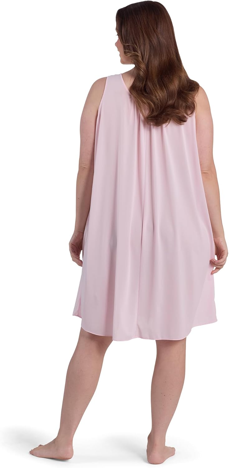 Miss Elaine Nightgown - Women's Short Nylon Tricot Gown, Sleeveless Gown with Petal Embroidery at Round Neck - Image 5