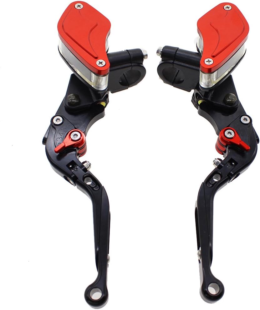 FXCNC Racing 7/8" Billet Master Cylinder Reservoir Hydraulic Folding Extending Brake Clutch Levers Universal fits 50CC to 400CC Street motorcycle and Scooter Adjustable