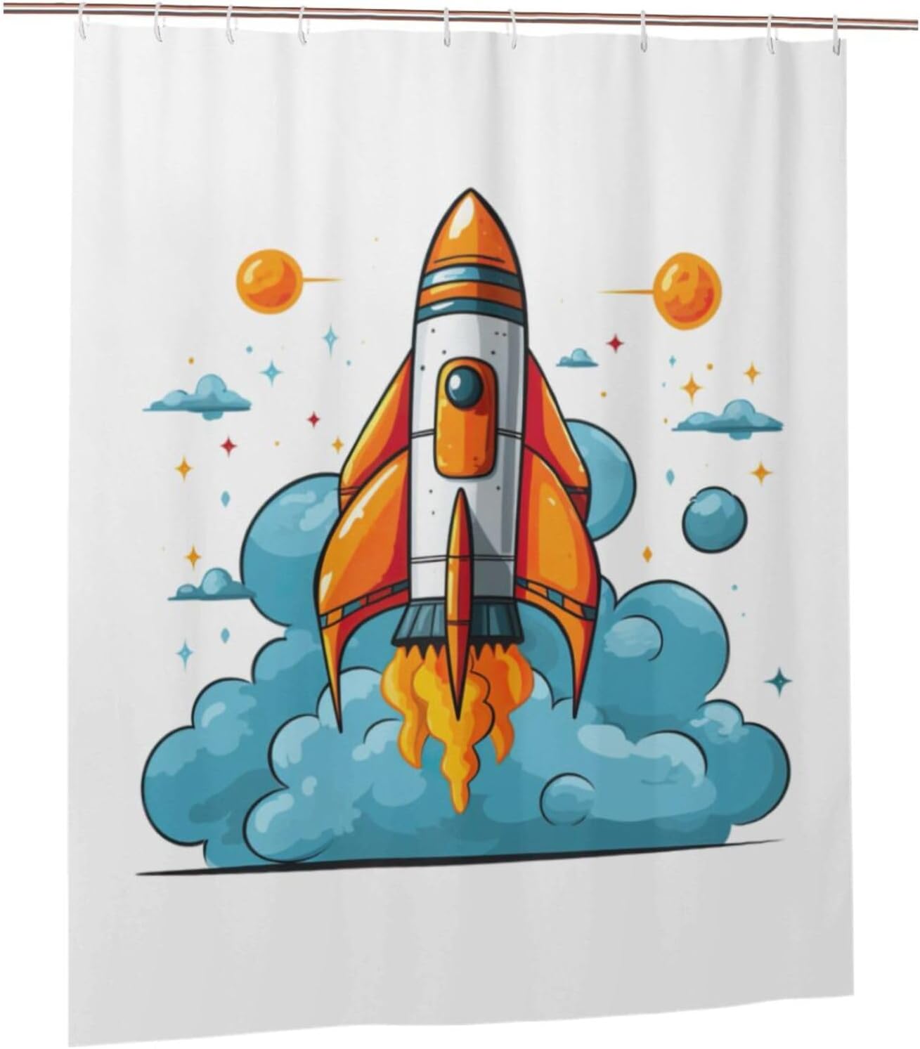 OgNiwo Curtain Set for Bathroom,Funny Shower Curtain,Thanksgiving Bathtub Curtain Decor 60"X72",Rocket Clipart Space Ship Print