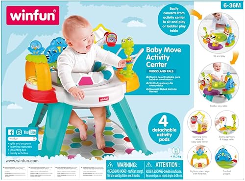 Miniatura 2 de winfun Baby Move Centro de actividades 3 en 1 con altura ajustable, incluye bola popper, rueda de la fortuna giratoria y más convertidos de sentarse