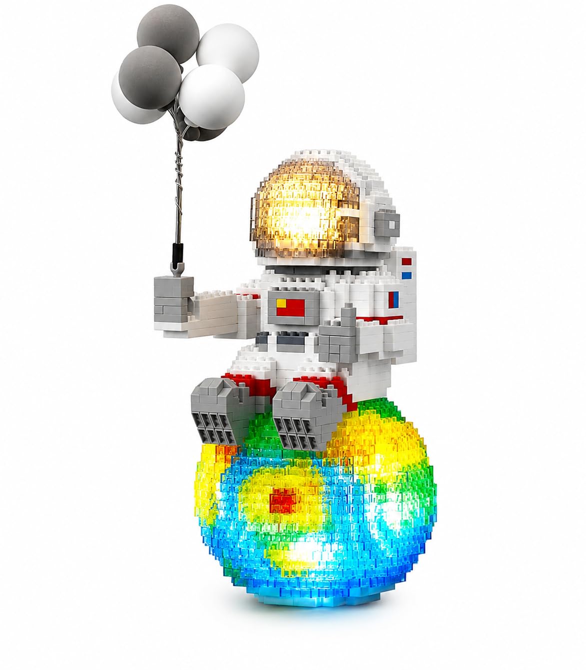 Astronaut Mini Building Blocks Set (1368 Pieces), DIY Light-Up Space Astronaut Model Kit for Adults & Teens 14+, Collectible Micro Brick Display Figure with LED Side Lamp