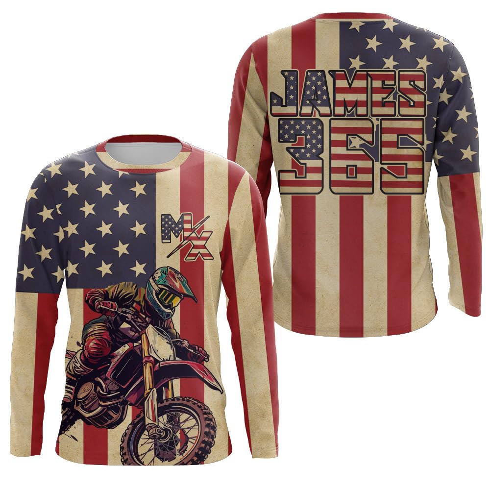 PIONAMZIOZ American Flag Motocross Jersey UPF30+ Women Men Kid Dirt Bike Jersey Off-Road Shirt Patriot MX Long Sleeve PDT697 (Style 05)