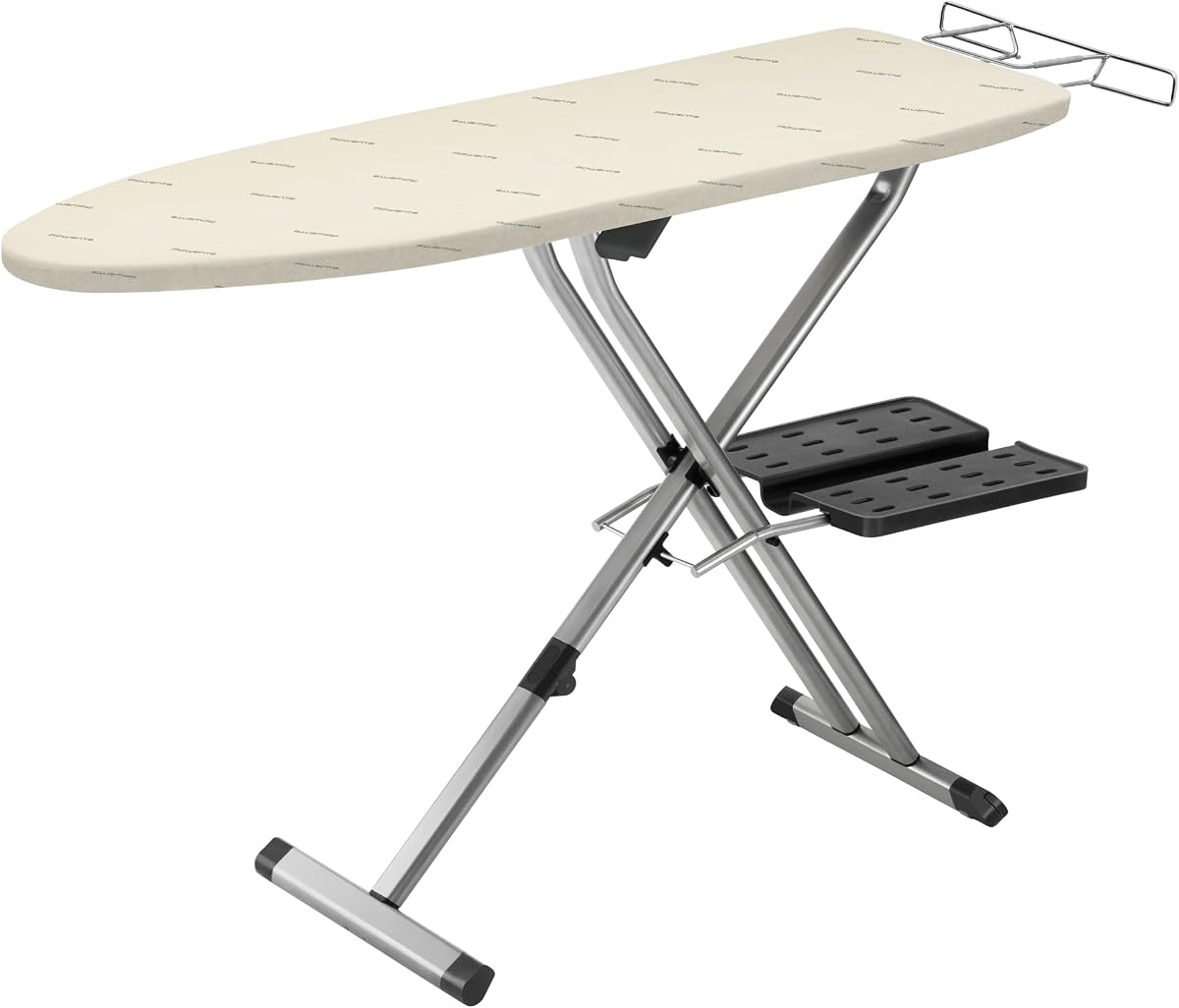 Tabla de planchar Pro Compact con perchero de 18 x 54 pulgadas, ahorro de espacio, plegable, 4 patas IB9100, beige | Superficie de 54 x 18 pulgadas, altura ajustable de 27 a 37 pulgadas, perchero, funda de algodón extra gruesa, ruedas