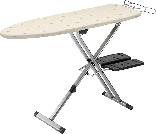 Rowenta IB9100 Pro Compact Professional Space Saving Folding Ironing Board 4-Leg with Hanger Racks and Cotton Cover, 18 54-Inch, Beige, Metal, 18" x 54" - 1