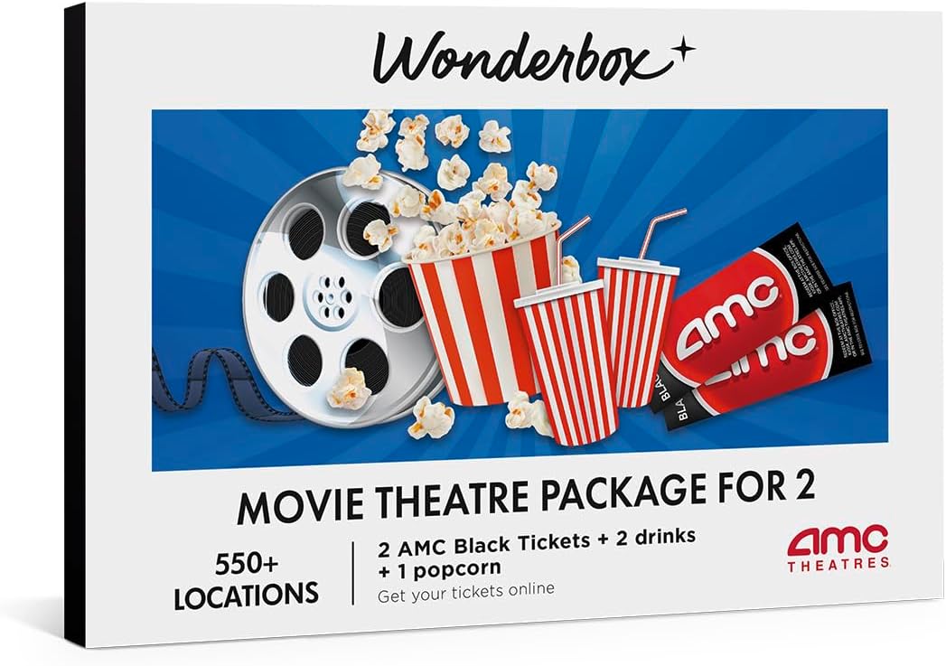 Wonderbox – AMC Movie Theatres® Tickets Package for 2 – 2 Tickets, 2 Drinks,1 Popcorn to Share – Original Gift Idea - Experience Gift - 600 Locations in The US