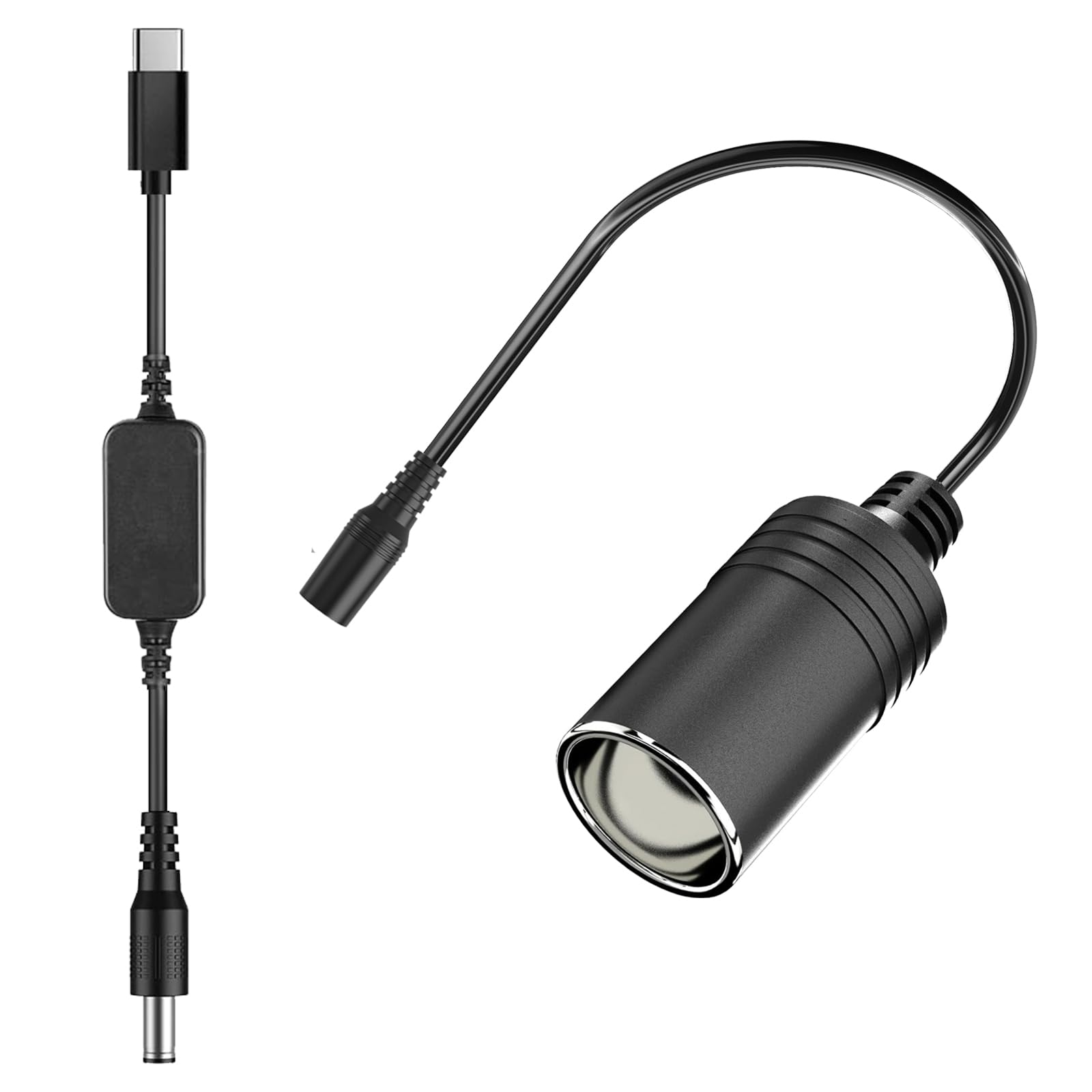 USB-C to 12V DC Power Cable with Voltage Display for LED Strips, Cameras, Routers | You Safely Get 12V/1A/2A/3A from USB-C PD Power Bank or Wall Charger (with Ciga Lighter Socket)