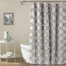 Lush Decor Ruffle Diamond Shower Curtain 72"L x 72"L Gray - Fabric Shower Curtains for Bathroom - Gray Bathroom Curtain - Vintage Farmhouse Decor