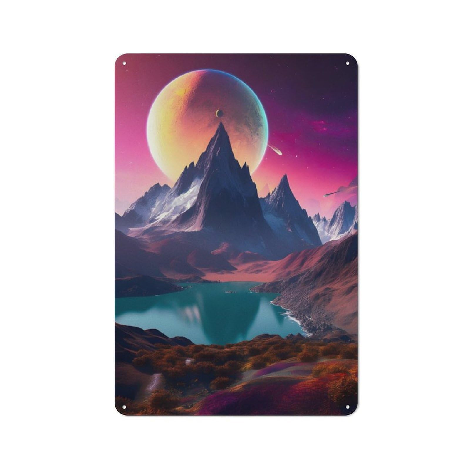 Junmoney Lake And Mountain In Space Tin Wall Plaque 30X20cm With For Hobby Room Or Studio, For Home Interiors, Feature Walls And Decorative Displays